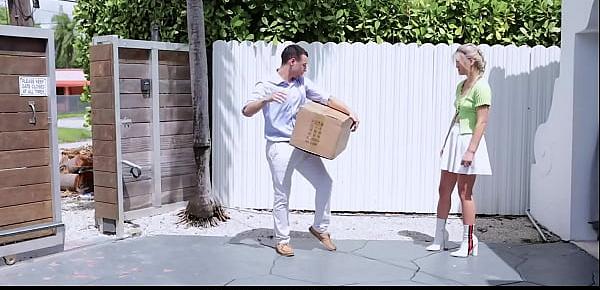  Cute Asian girl Sofia Su offers to pay her neighbor money for delivering her package but he refuses it so Sofia offers something that he won&039;t be able to refuse.
